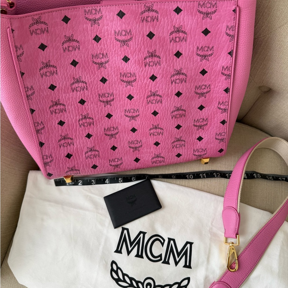 MCM Pink Visetos Structured Top Handle Satchel Like New
